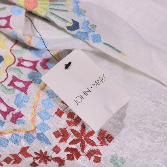 NWT John Mark Boho Embroidered Linen Cream Button Down Shirt S Top Blouse NEW - Picture 4 of 5